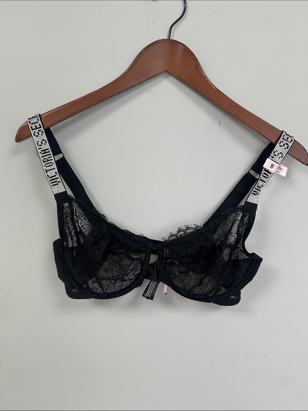 Victoria Secret Black Lace Underwire Bra with Logo Straps